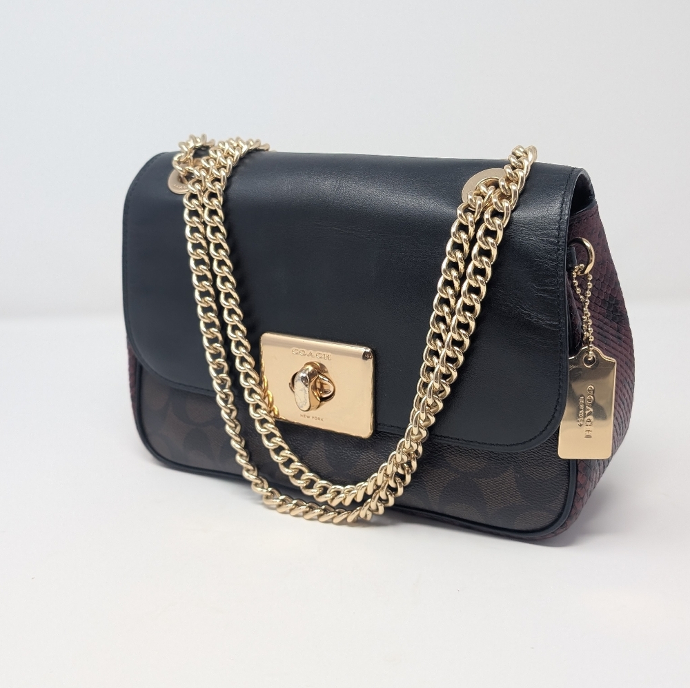 Coach Cassidy Gold Chain Adjustable Shoulder Strap Snake Skin Bag